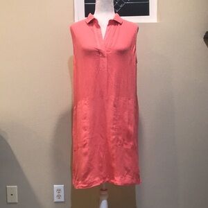 C&C California Sleeveless Vintage Look Linen Dress w/Collar Large Pockets-Sz 10